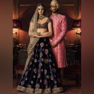 Sabyasachi Blue Velvet Lahenga